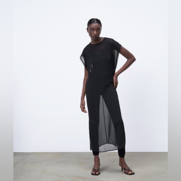 NWT ZARA Black Sheer Tunic - Picture 2 of 12